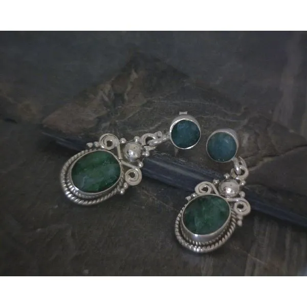 SS BZ Two Stone Emerald In Ornate Setting Drop Earrings Vulcan's Forge LLC KANSAS CITY, MO