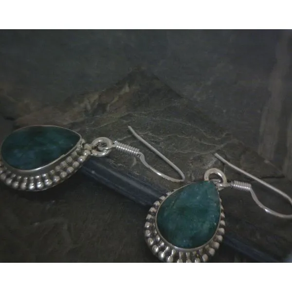 SS BZ Faceted Teardrop Emerald W Bead Detail Drop Earrings Vulcan's Forge LLC KANSAS CITY, MO