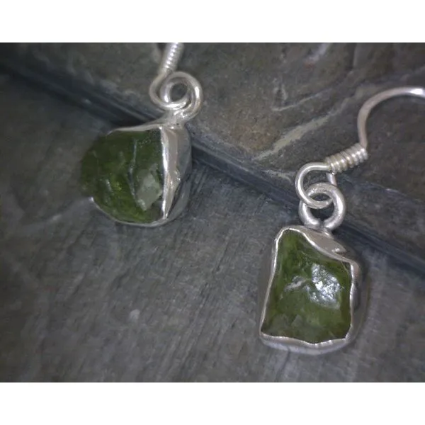 SS BZ Raw Freeform Peridot Drop Earrings Vulcan's Forge LLC KANSAS CITY, MO