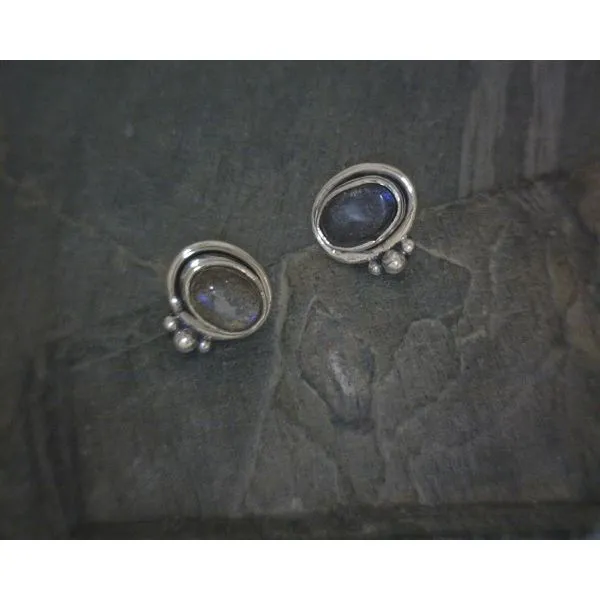 SS Bz Cab Oval Labradorite Stud Earrings Vulcan's Forge LLC KANSAS CITY, MO