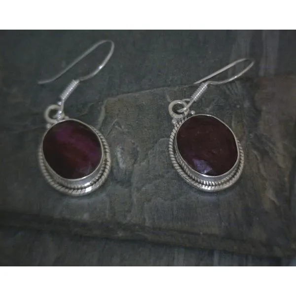 Ss Bz Oval Ruby W Rope Edge Drop Earrings Vulcan's Forge LLC KANSAS CITY, MO