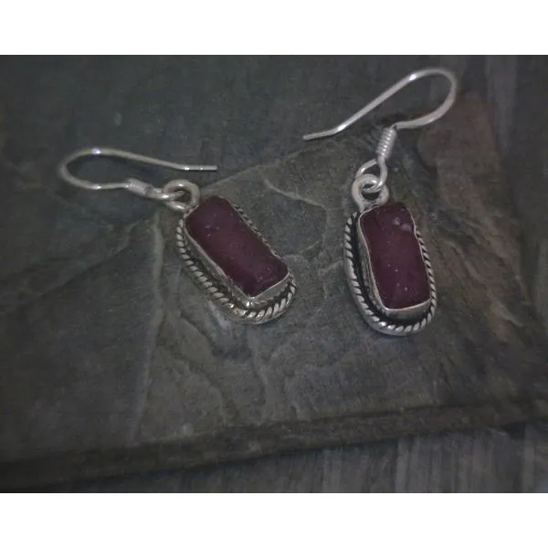 Ss Bz Raw Ruby W Rope Edge Drop Earrings Vulcan's Forge LLC KANSAS CITY, MO