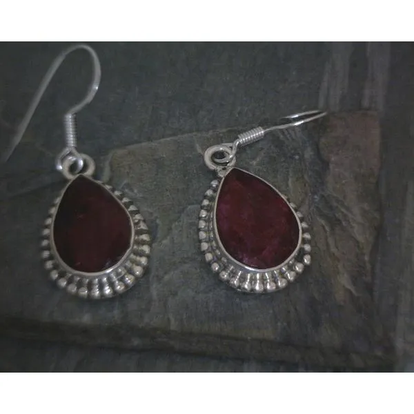 Ss Bz Pear Ruby W Bead Edge Drop Earrings Vulcan's Forge LLC Kansas City, MO