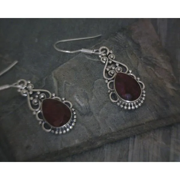 Ss Vintage Style Bz Pear Ruby Drop Earrings Vulcan's Forge LLC KANSAS CITY, MO