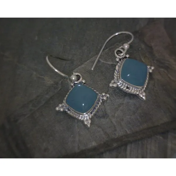 Ss Bz Cab Aqua W Rope Edge Drop Earrings Vulcan's Forge LLC KANSAS CITY, MO