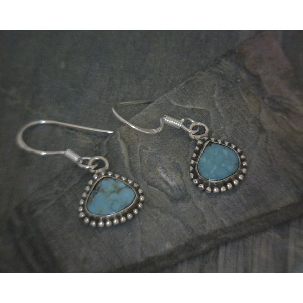 Ss Bz Turquoise W Bead Edge Drop Earrings Vulcan's Forge LLC Kansas City, MO