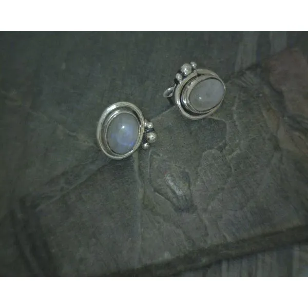 SS Bz Cab Oval Moonstone Stud Earrings Vulcan's Forge LLC KANSAS CITY, MO
