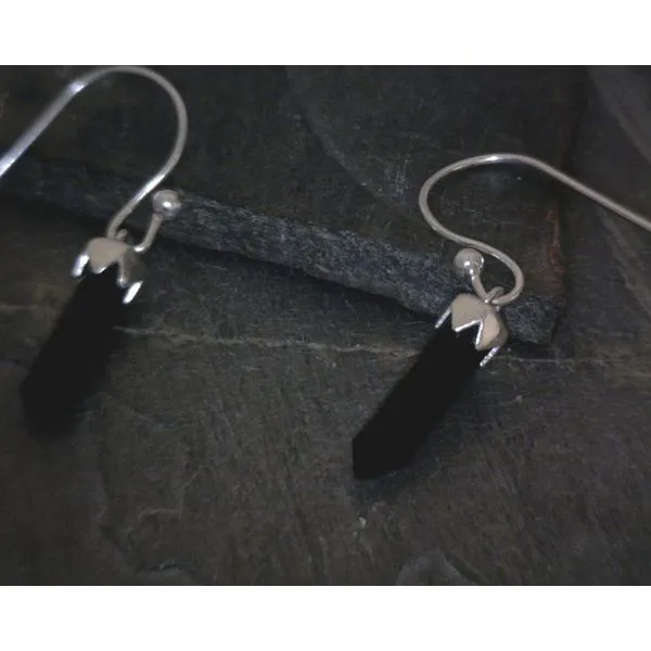 Ss Bz Point Black Tourmaline Drop Earrings Vulcan's Forge LLC KANSAS CITY, MO