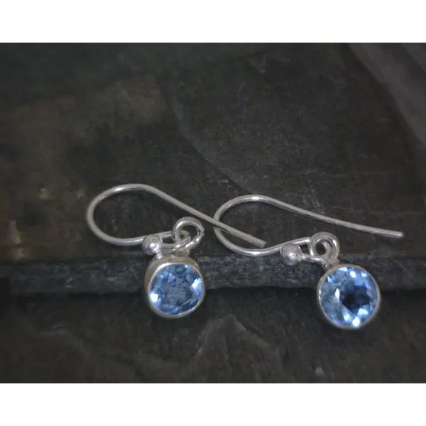 Ss Bz Round Faceted Swiss Blue Topaz Drop Earrings Vulcan's Forge LLC KANSAS CITY, MO