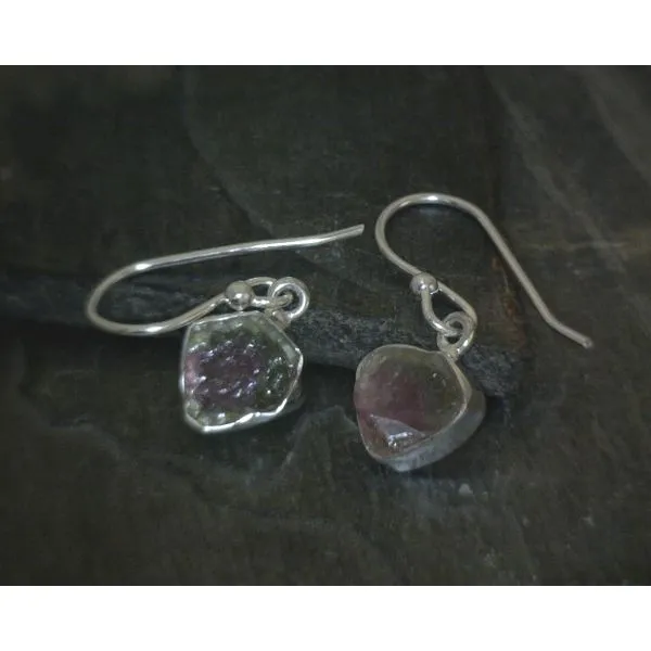 Ss Bz Free Form  Raw Watermelon Tourmaline  Drop Earrings Vulcan's Forge LLC KANSAS CITY, MO