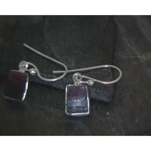 Ss Bz Free Form  Raw Watermelon Tourmaline  Drop Earrings Vulcan's Forge LLC KANSAS CITY, MO