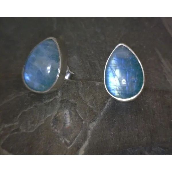 Ss Bz Cab Pear Green Moonstone Stud Earrings Vulcan's Forge LLC KANSAS CITY, MO