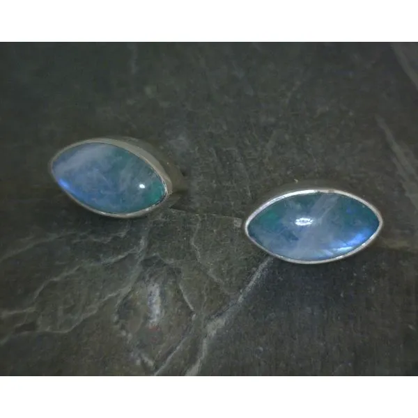 Ss Bz Cab Marquis Green Moonstone Stud Earrings Vulcan's Forge LLC KANSAS CITY, MO