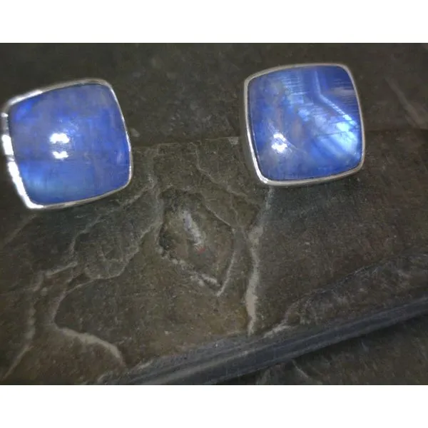 Ss Bz Cab Square Moonstone Stud Earrings Vulcan's Forge LLC Kansas City, MO