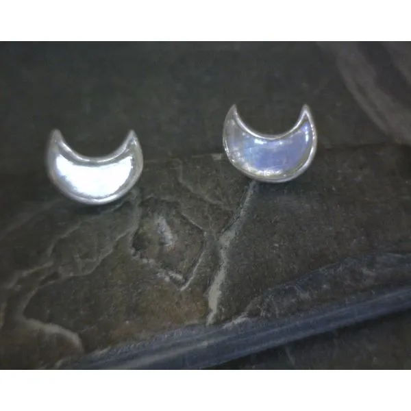 Ss Bz Moon shaped  Moonstone Stud Earrings Vulcan's Forge LLC KANSAS CITY, MO