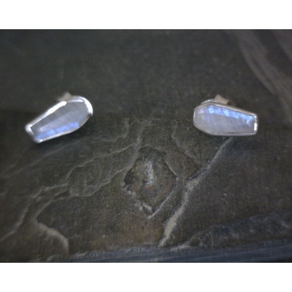Ss Bz Coffin Shaped  Moonstone Stud Earrings Vulcan's Forge LLC Kansas City, MO