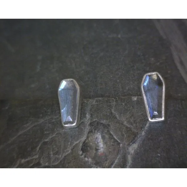 Ss Bz Coffin Shaped Labradorite Stud Earrings Vulcan's Forge LLC Kansas City, MO