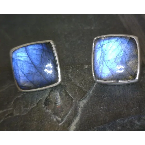 Ss Bz Cab Square Labradorite Stud Earrings Vulcan's Forge LLC KANSAS CITY, MO