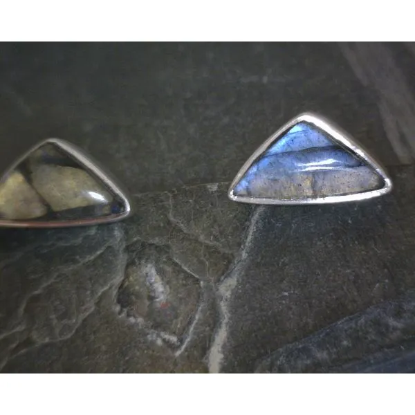 Ss Bz Cab Triangle Labradorite Stud Earrings Vulcan's Forge LLC KANSAS CITY, MO
