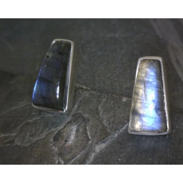Ss Bz Cab Trapezoid Labradorite Stud Earrings Vulcan's Forge LLC KANSAS CITY, MO