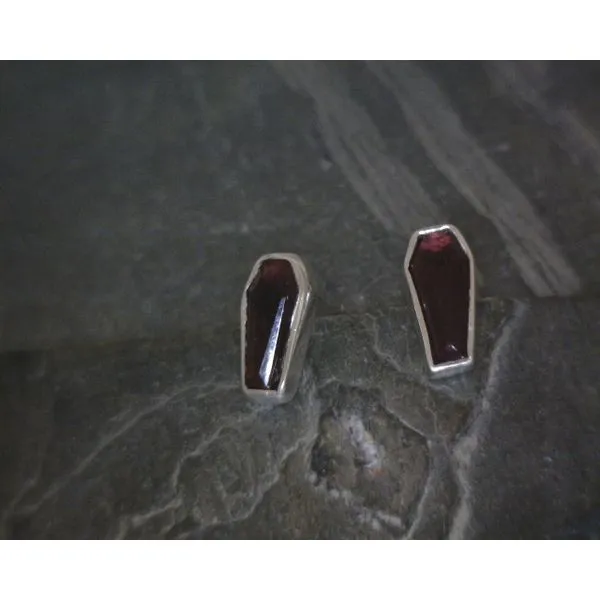 Ss Bz Coffin Shaped Garnet Stud Earrings Vulcan's Forge LLC KANSAS CITY, MO