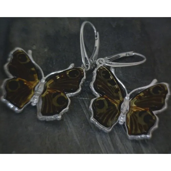Ss Bz Butterfly Shaped Amber Drop Lever Back Earrings Vulcan's Forge LLC KANSAS CITY, MO