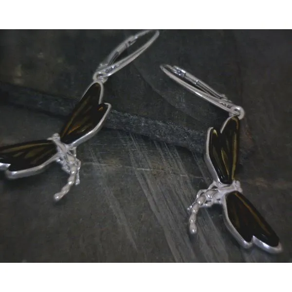 SS Bz Dragon Fly Shaped Amber Drop Lever Back Earrings Vulcan's Forge LLC KANSAS CITY, MO