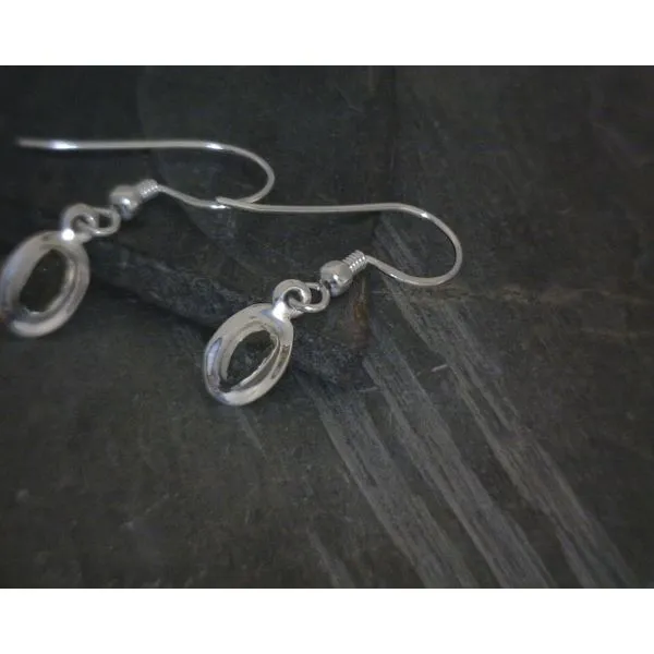 SS Bz Raw FreeForm Moldavite WIth Metal halo detail Drop Earrings Vulcan's Forge LLC KANSAS CITY, MO