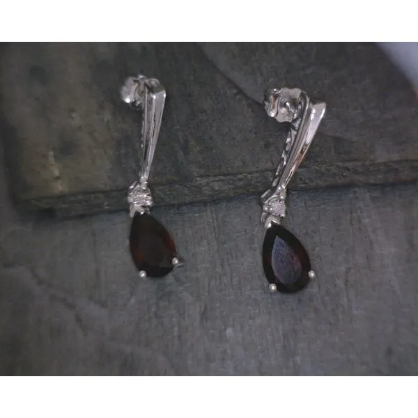 SS Faceted Tear Drop Garnet W Diamond Accents Earrings Vulcan's Forge LLC KANSAS CITY, MO