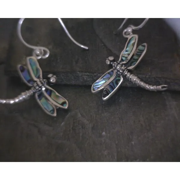 SS Dragonfly W/ Abalone Inlay Drop Earrings Vulcan's Forge LLC KANSAS CITY, MO