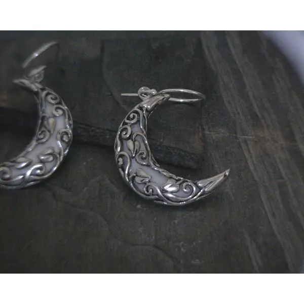 SS Bone Moon W/ Metal Leaf Design Drop Earrings Vulcan's Forge LLC KANSAS CITY, MO