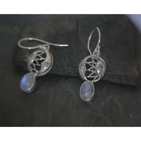 SS Sun & Moon W/ Moonstone Drop Earrings Vulcan's Forge LLC KANSAS CITY, MO