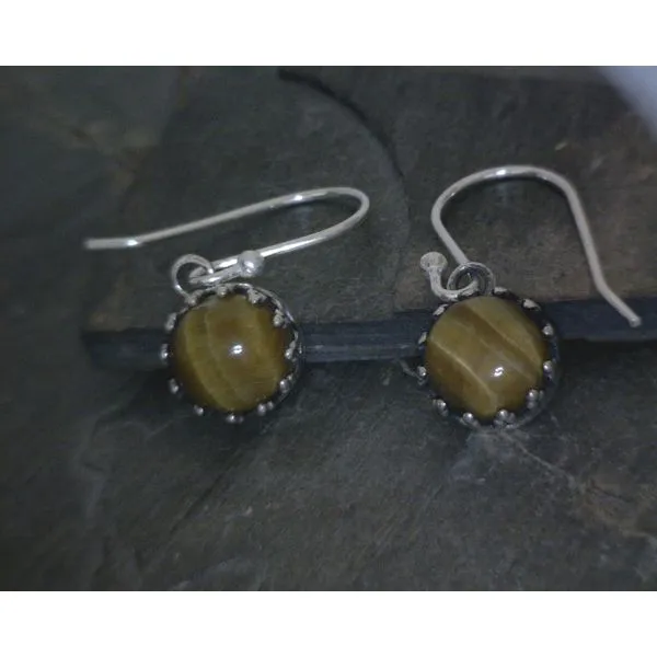 SS Round Cab Tigers Eye Drop Earrings Vulcan's Forge LLC KANSAS CITY, MO