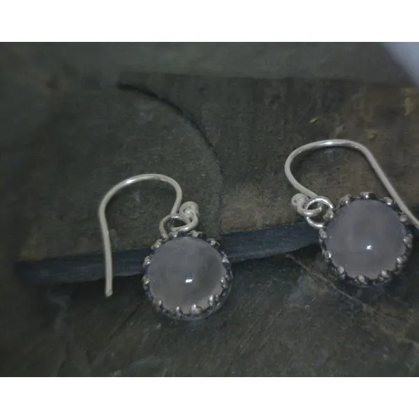 SS Round Cab Rose Quartz Drop Earrings Vulcan's Forge LLC KANSAS CITY, MO