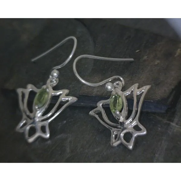 Ss Lotus Earrings W/  Peridot Center Stone Drop Earrings Vulcan's Forge LLC KANSAS CITY, MO