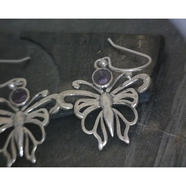 Ss Butterfly W/ Amethyst Stone  Drop Earrings Vulcan's Forge LLC KANSAS CITY, MO