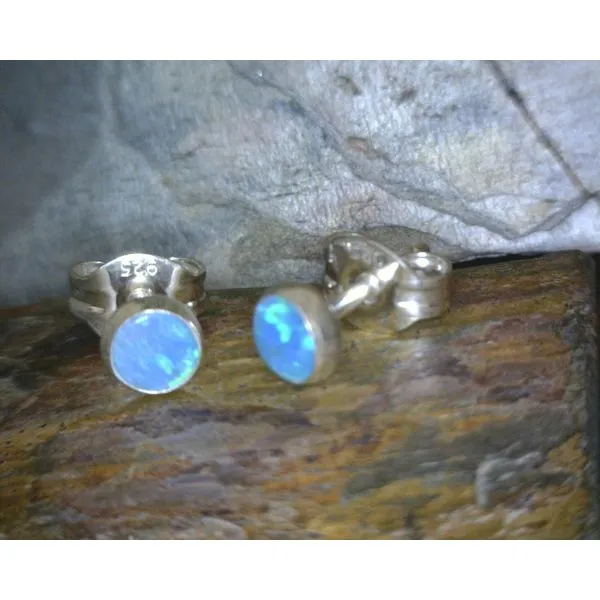 Sterling 4mm Blue Opal Stud Earring Vulcan's Forge LLC KANSAS CITY, MO