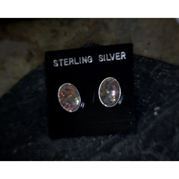 Sterling Oval Fire Opal Stud Earrings Vulcan's Forge LLC KANSAS CITY, MO