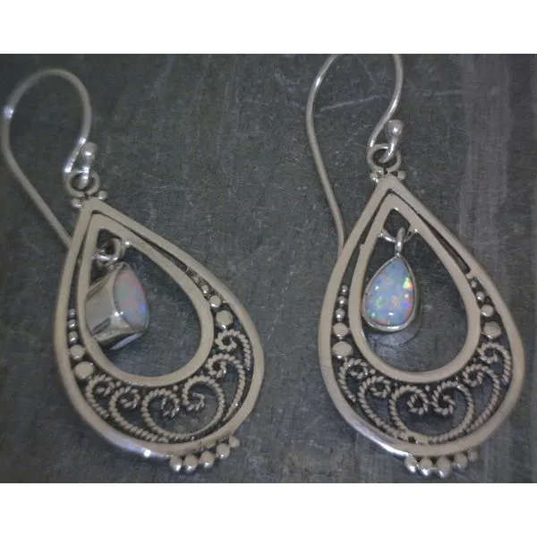 SS Pear Lab Opal With Scroll Work Drop Earrings Vulcan's Forge LLC KANSAS CITY, MO