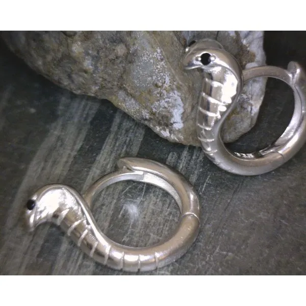 Sterling Silver Cobra With Onyx Eyes Hoops Vulcan's Forge LLC KANSAS CITY, MO