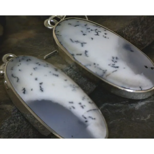 SS Lg Oval Bezel Set Dendritic Agate Earrings Vulcan's Forge LLC KANSAS CITY, MO