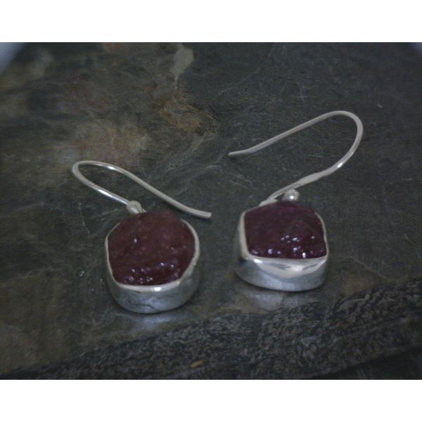 SS Freeform Raw Ruby Drop Earrings Vulcan's Forge LLC KANSAS CITY, MO