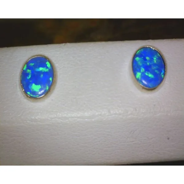 SS Oval Blue Cr Opal Stud Earrings 6x8mm Vulcan's Forge LLC KANSAS CITY, MO