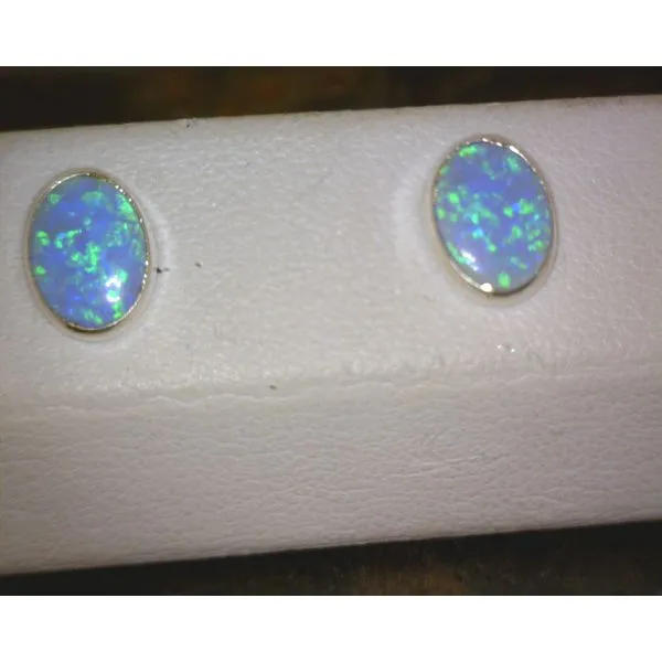SS Oval Lt Blu Cr Opal Stud Earrings 6x8mm Vulcan's Forge LLC KANSAS CITY, MO