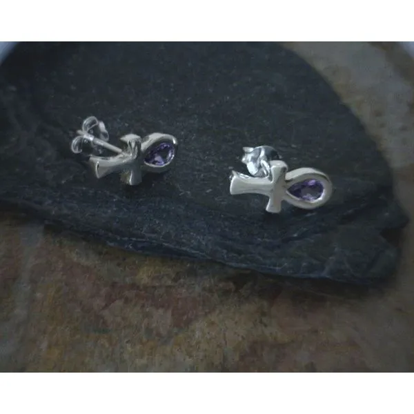 Sterling Ankh with Amethyst Post Earrings Vulcan's Forge LLC KANSAS CITY, MO