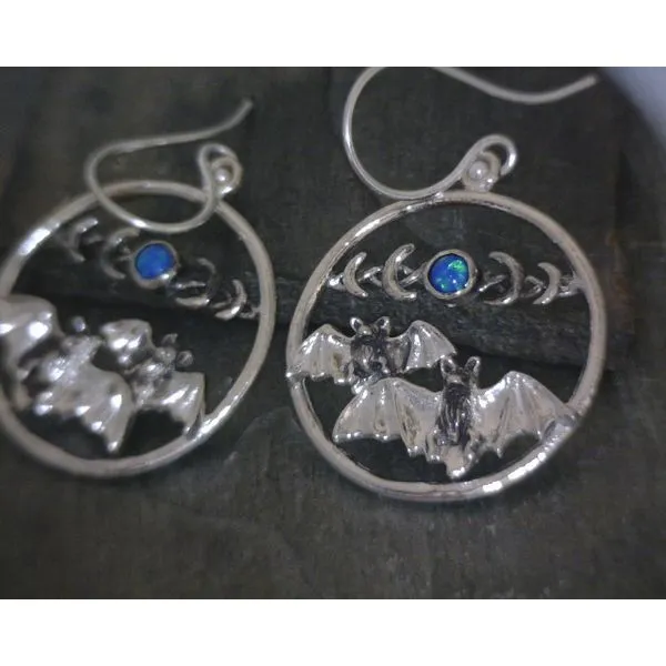 SS Bats Under Lab Blue Opal Moon Phase Earrings Vulcan's Forge LLC Kansas City, MO