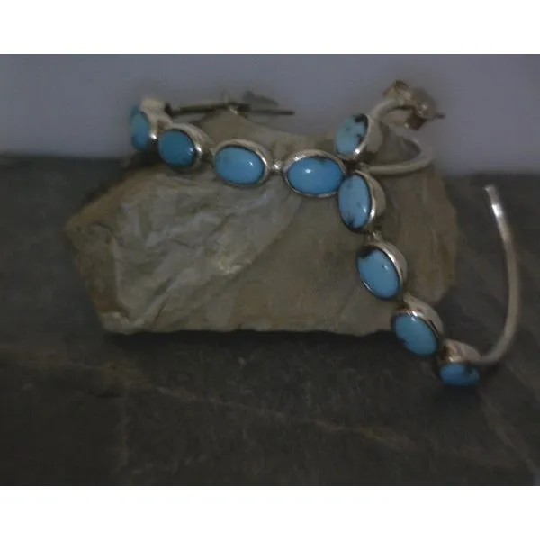 SS Oval Cab Turquoise Hoop Earrings Vulcan's Forge LLC KANSAS CITY, MO