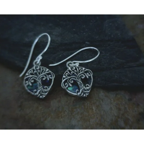 Sterling Tree of Life with Abalone Back Drop Earrings Vulcan's Forge LLC Kansas City, MO
