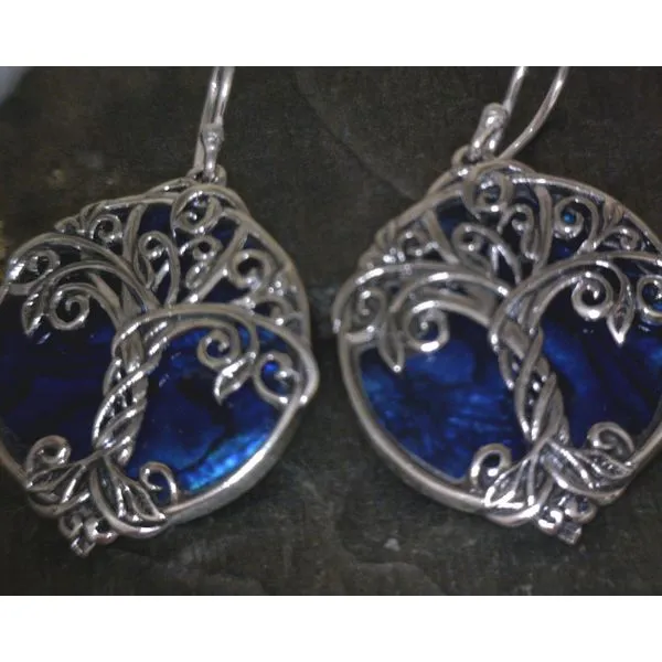 Sterling Tree of Life with Abalone Back Drop Earrings Vulcan's Forge LLC Kansas City, MO