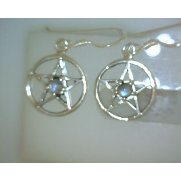 Sterling Silver Pentacle with Moonstone Drop Earrings Vulcan's Forge LLC KANSAS CITY, MO